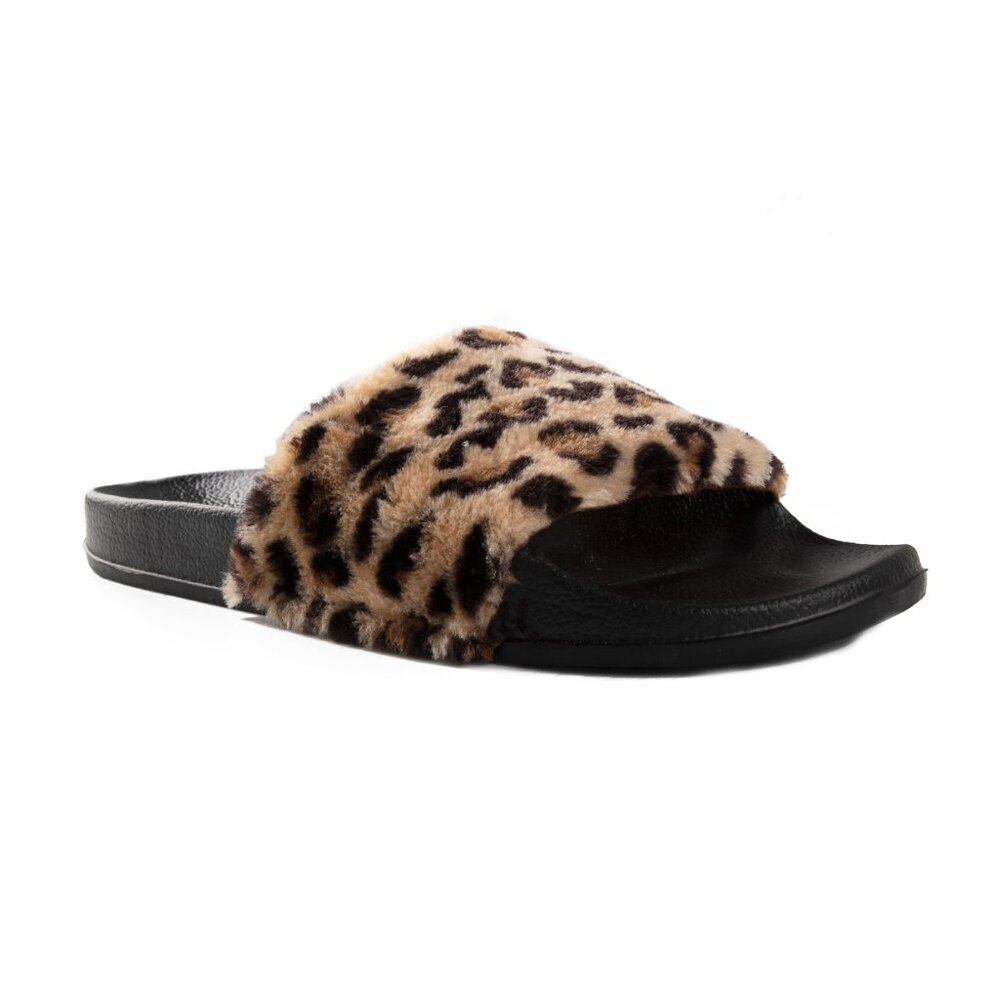 Luxe Fashion Classic Faux Sheepskin Women Slides | 1-Piece | Leopard - Picture 2 of 6